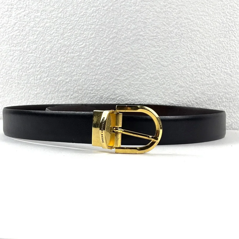 Geoffrey Beene‎ Belt Mens 36 Black Gold Buckle Italy Dress